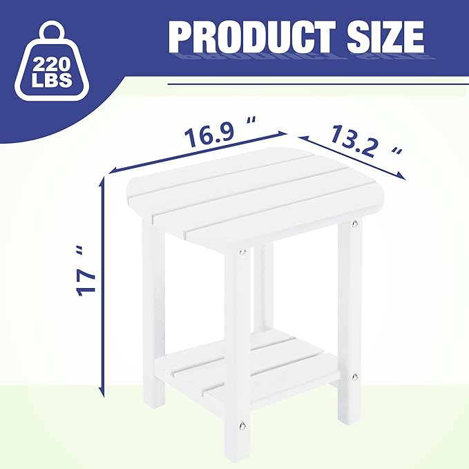 LZRS Outdoor Side Table - 2-Tier Adirondack HDPE Patio End Table for Pool, Porch,Balcony & Backyard,Weather Resistance for Indoor and Outdoor use(White)