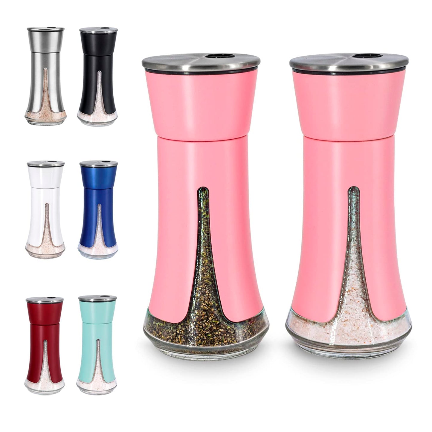 Pink Salt and Pepper Shakers by Aelga, Salt Shaker with Adjustable Pour Holes, Pink Kitchen Accessories, Decor for Kitchen,Restaurants,Camp,BBQ