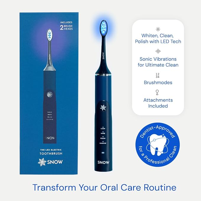 SNOW LED Whitening Electric Toothbrush | Dentist-Designed Electric Toothbrush for Adults | Sonic Technology, LED Light, Modes, Timer, Rechargeable Plaque Removal & Teeth Whitening Polar Blue Gen2