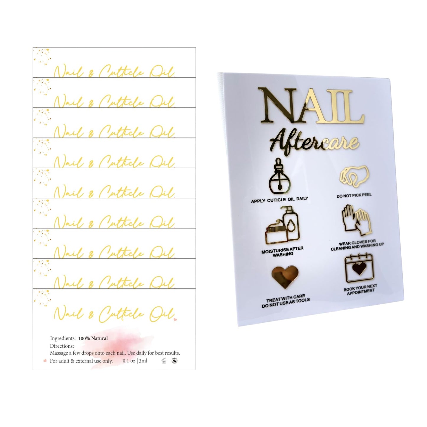 Empty Cuticle Oil Pen Label Sticker Nails Aftercare 3D Acrylic Sign Advice for Nail Room Decor