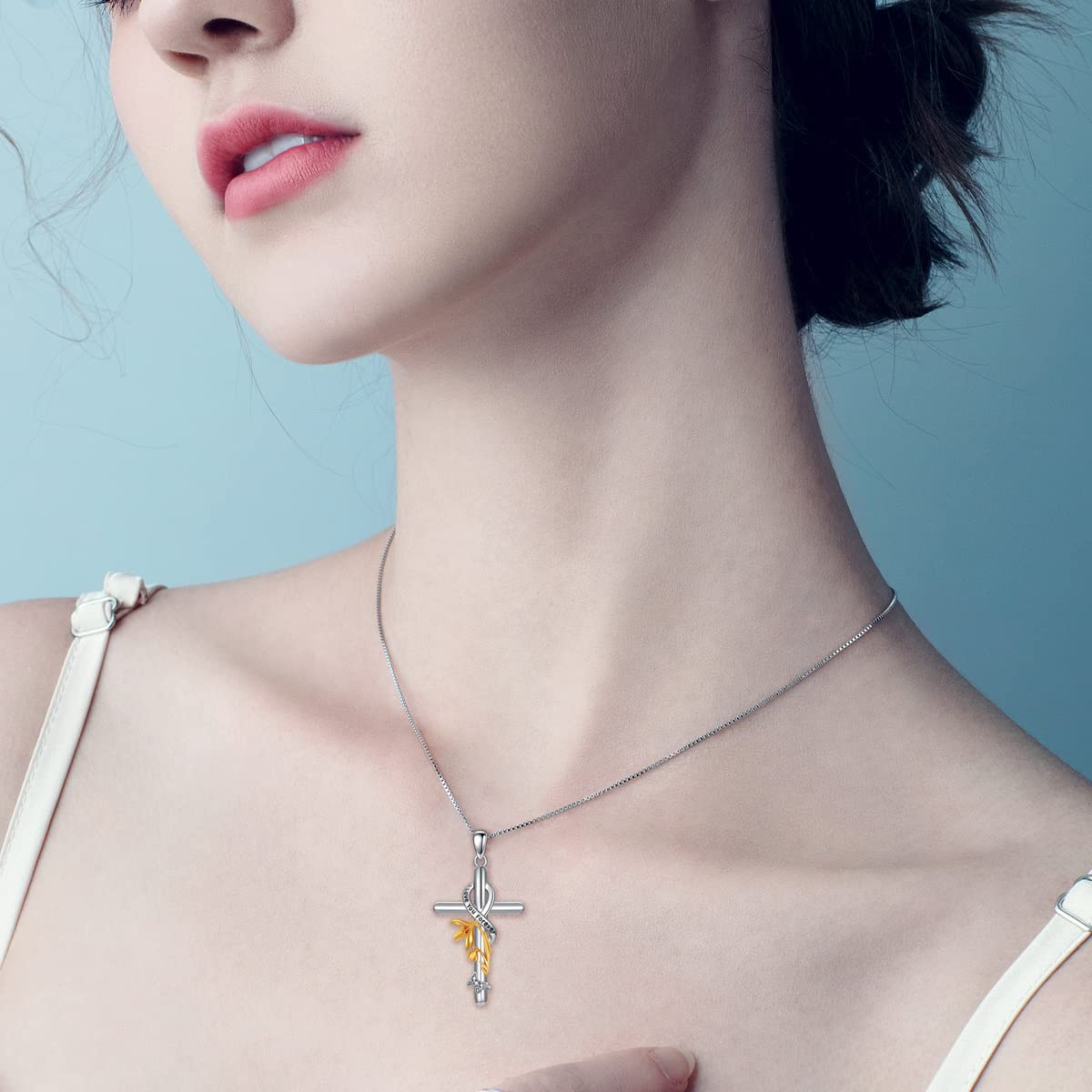 Flpruy Sterling Silver Birth Flower Necklace Birth Flower Cross Necklace Floral Pendant