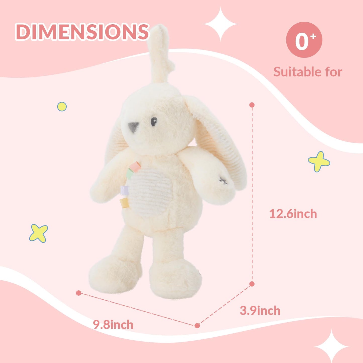 Linzy 10" Bunny Stroller Toy – Soft Bunny Plush Baby Toy with LED Night Light & Lullaby Music, Birthday Christmas for Newborns Toddlers Kids