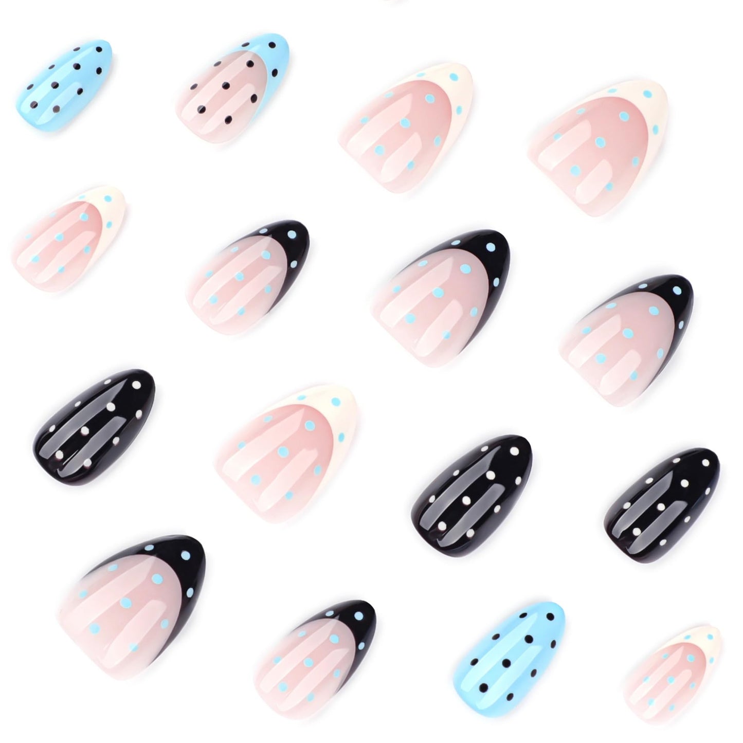 CTTHNBD Press on Almond Nails - French Tip Fake Nails with Polka Dot Design - Medium Full Cover False Nails - for Women 24 Pcs