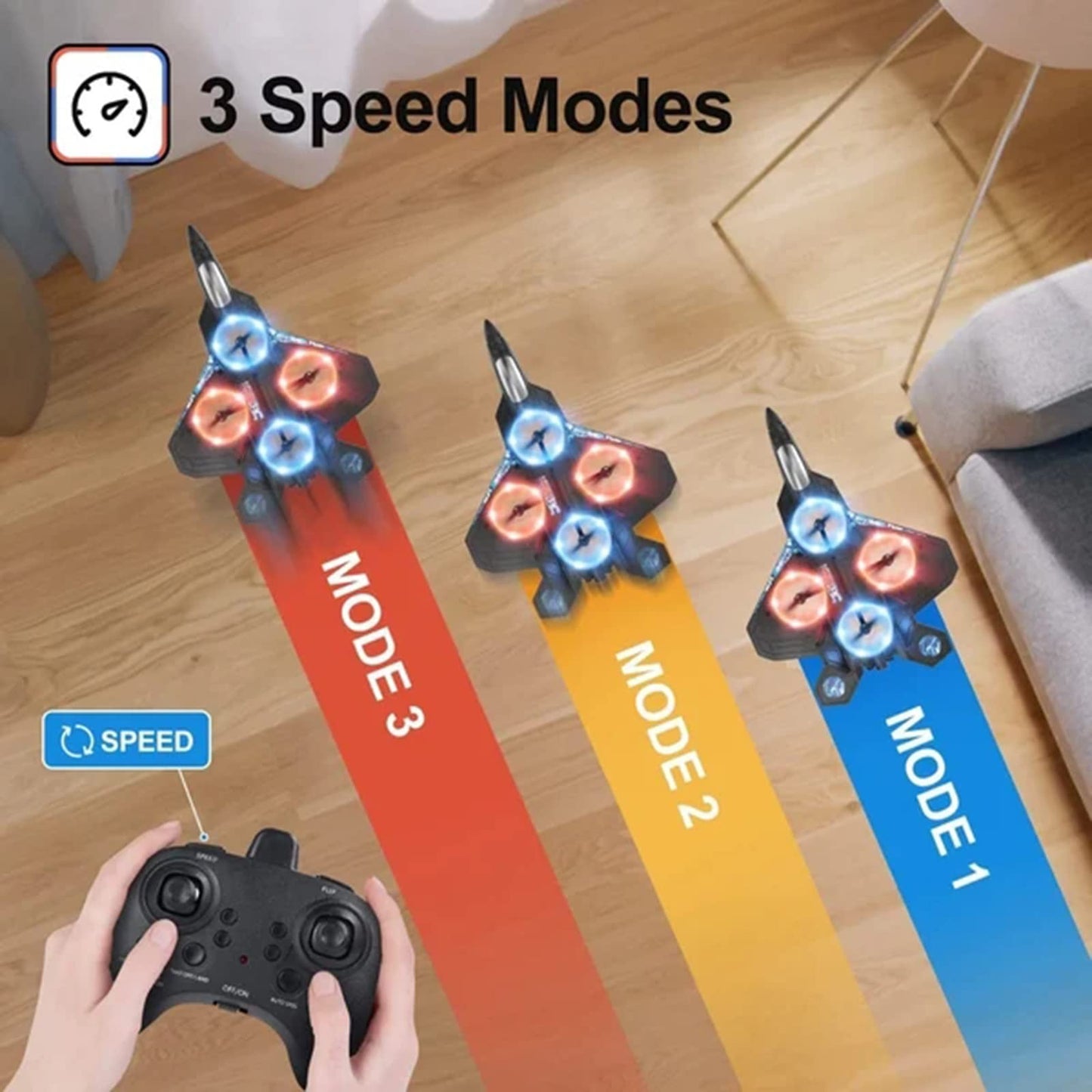 Remote Control Airplane RC Planes, RC Fighter Jet Toy for Kids Adults 8-16, Remote Control Planes with LED Light, 2 Batteries, 360° Stunt Spin, Durable Foam, Gifts for Boys (Blue + 2 Batteries)