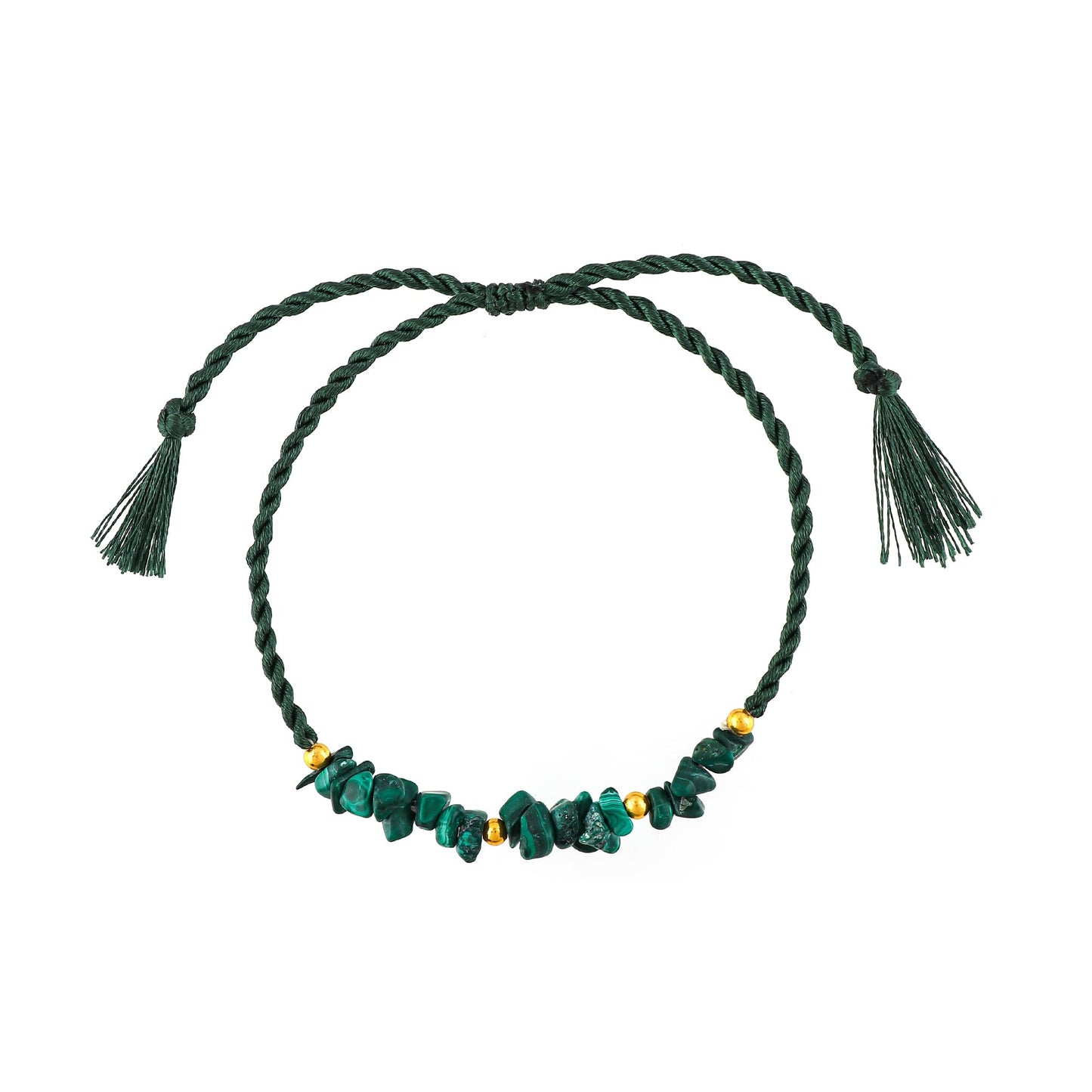 GEMSYMPHONY Malachite Gemstone Chips Rope Bracelet – Adjustable Handmade Crystal Chip Bead Bracelet for Women & Men, Natural Stone Healing Jewelry, Boho Style, Unisex Spiritual Gift