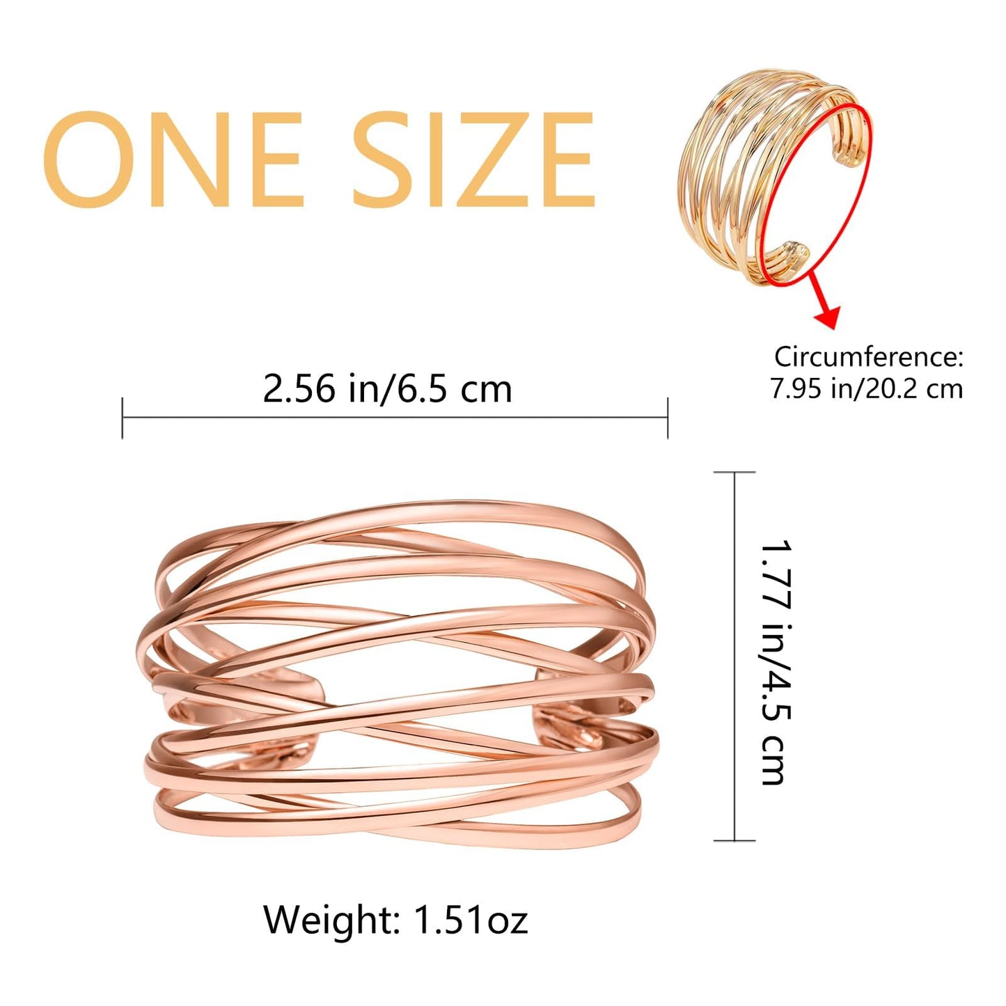 SELFWIMG Rose Gold Cuff Bangle Bracelet for Women Trendy Multi-layer Wire Warp Bangle Bracelet Wide Open Chunky Cuff Bracelets Boho Twisted Wrist Accessories Jewelry Gifts