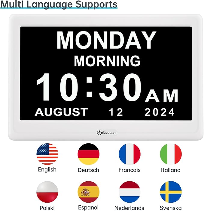 Soobest 12” Dementia Clocks for Seniors Extra Large, Digital Date Day Clock