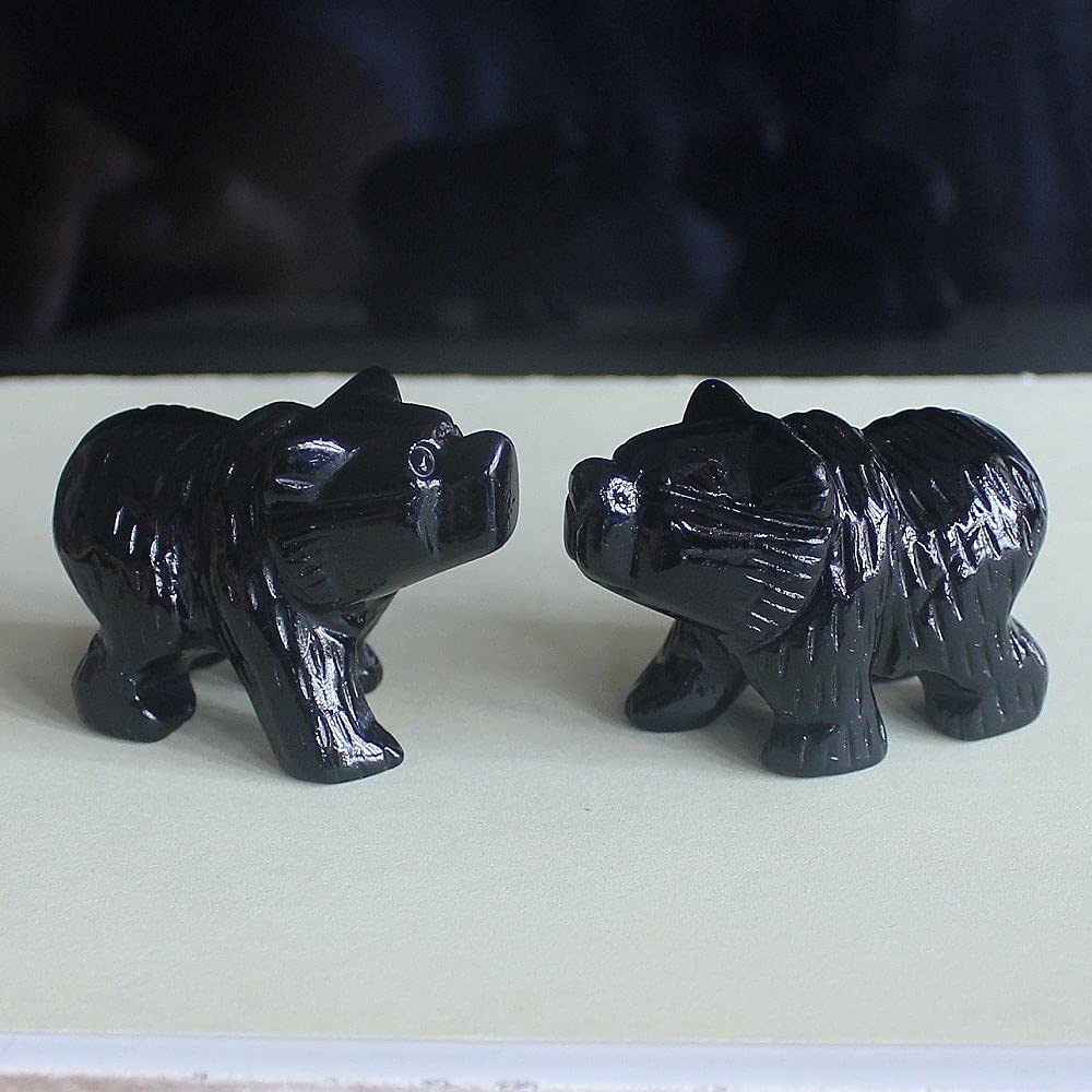 2'' Hand Carved Mixed gemstom Crystal Bear Animal Figurine Animal Carving (Black Obsidian)