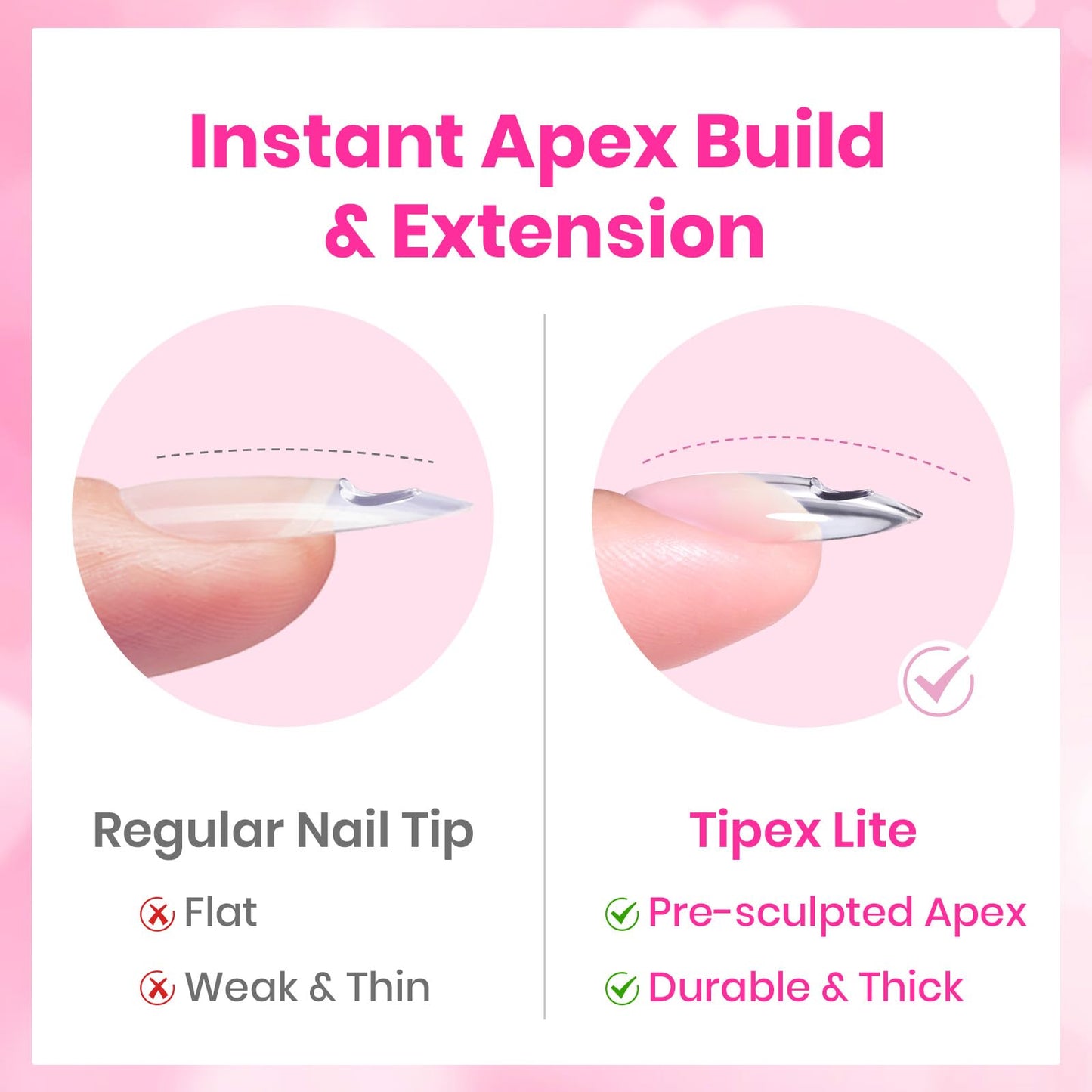 Beetles Tipex Lite Heart Cutout Nail Tips, Pre-Built Instant Apex Almond Medium, 16 Sizes 256pcs, Flat Nail Friendly Acrylic Tips, Easy DIY for Beginners