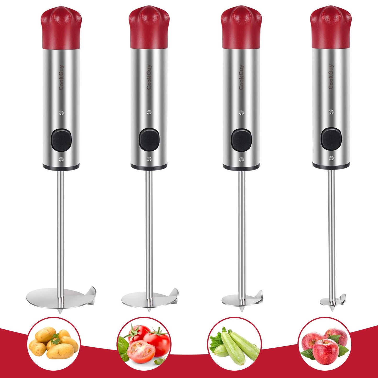 Cook Guy Multi-Purpose Veggie Drill - 4 Sizes Vegetable Corer Tool | Zucchini Corer & All-in-One Vegetable Corer for Potatoes, Carrots | Ergonomic Anti-Slip Handle