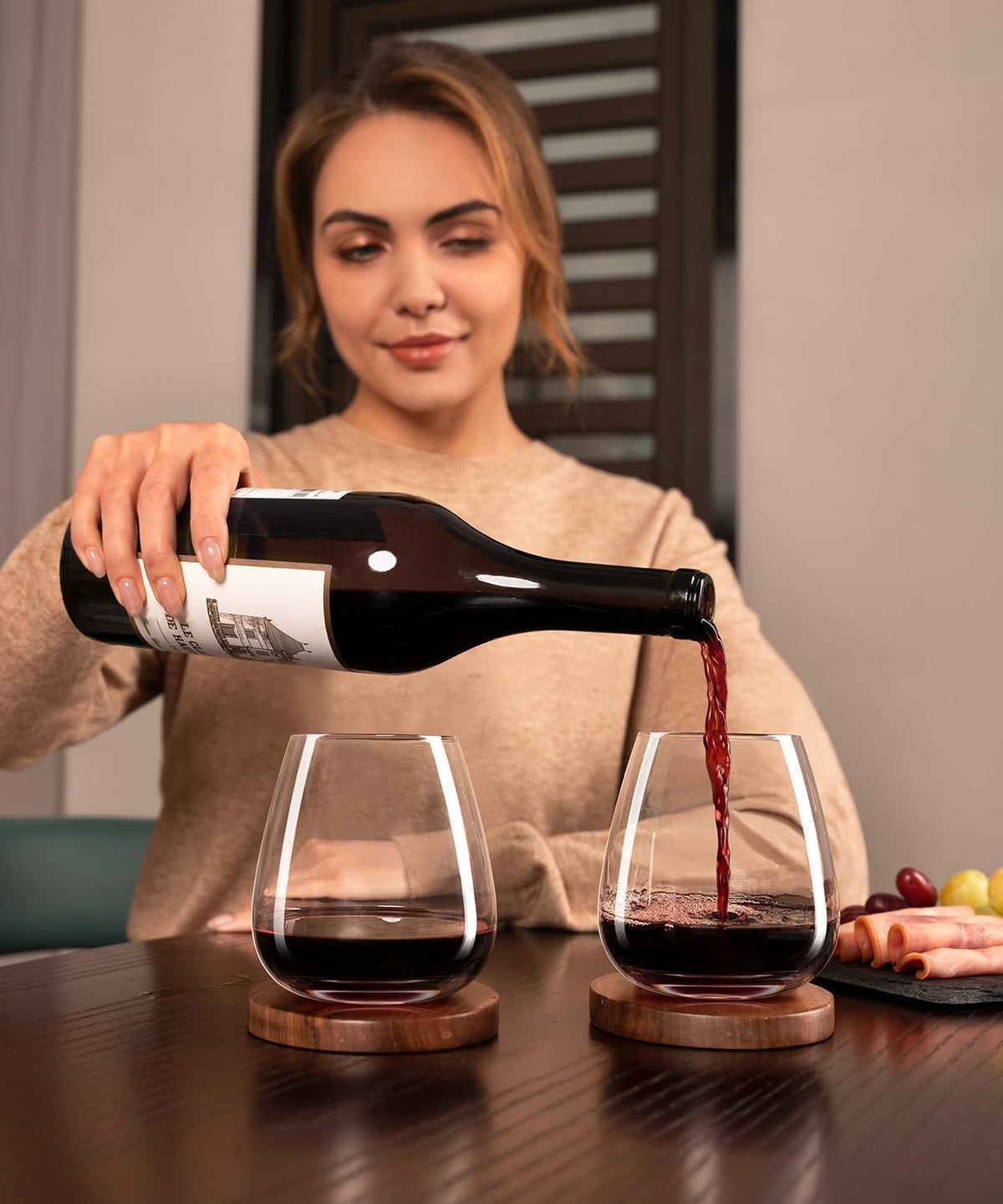 LUNA & MANTHA Stemless Wine Glasses Set of 6, 14.5oz Red White Wine Glass,Premium Hand Blown Crystal Glasses for Daily Use and Special Days, Perfect Gifts for Men and Women