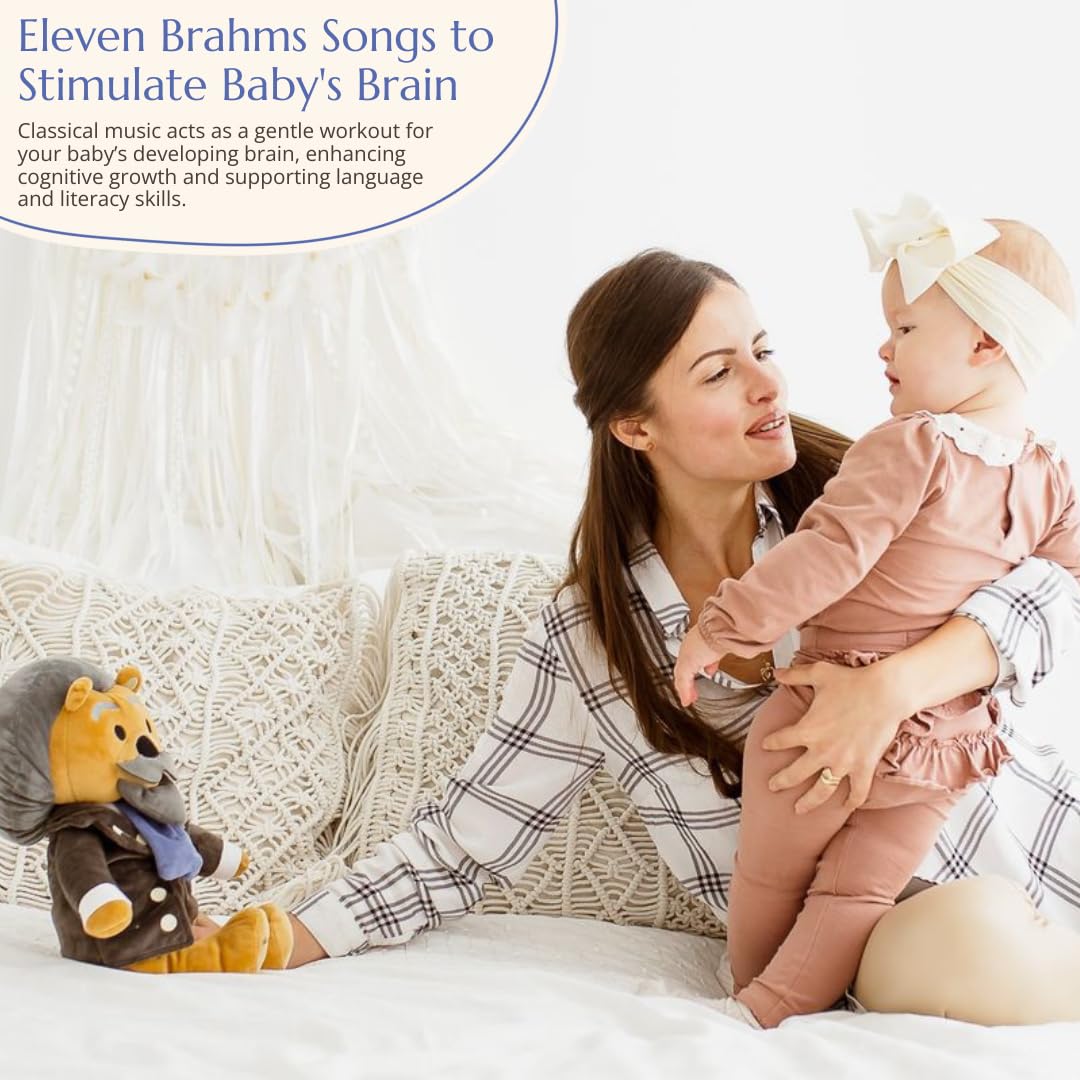 Brahms Virtuoso Bear – Dual-Mode Plush Toy with Music & Comfort Features, Plays 40 Mins of Classical Music & White Noise to Calm and Soothe Babies