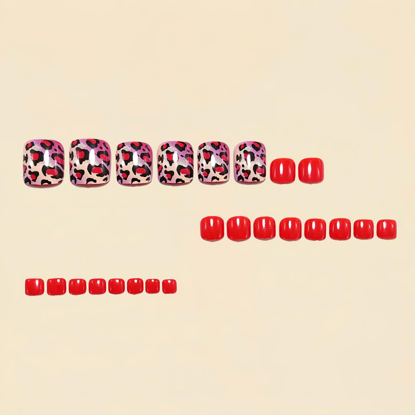 Leopard Print Press on Toenails Summer False Toenails Glossy Red Toe Nails Reusable Full Cover Toe Nails for Women