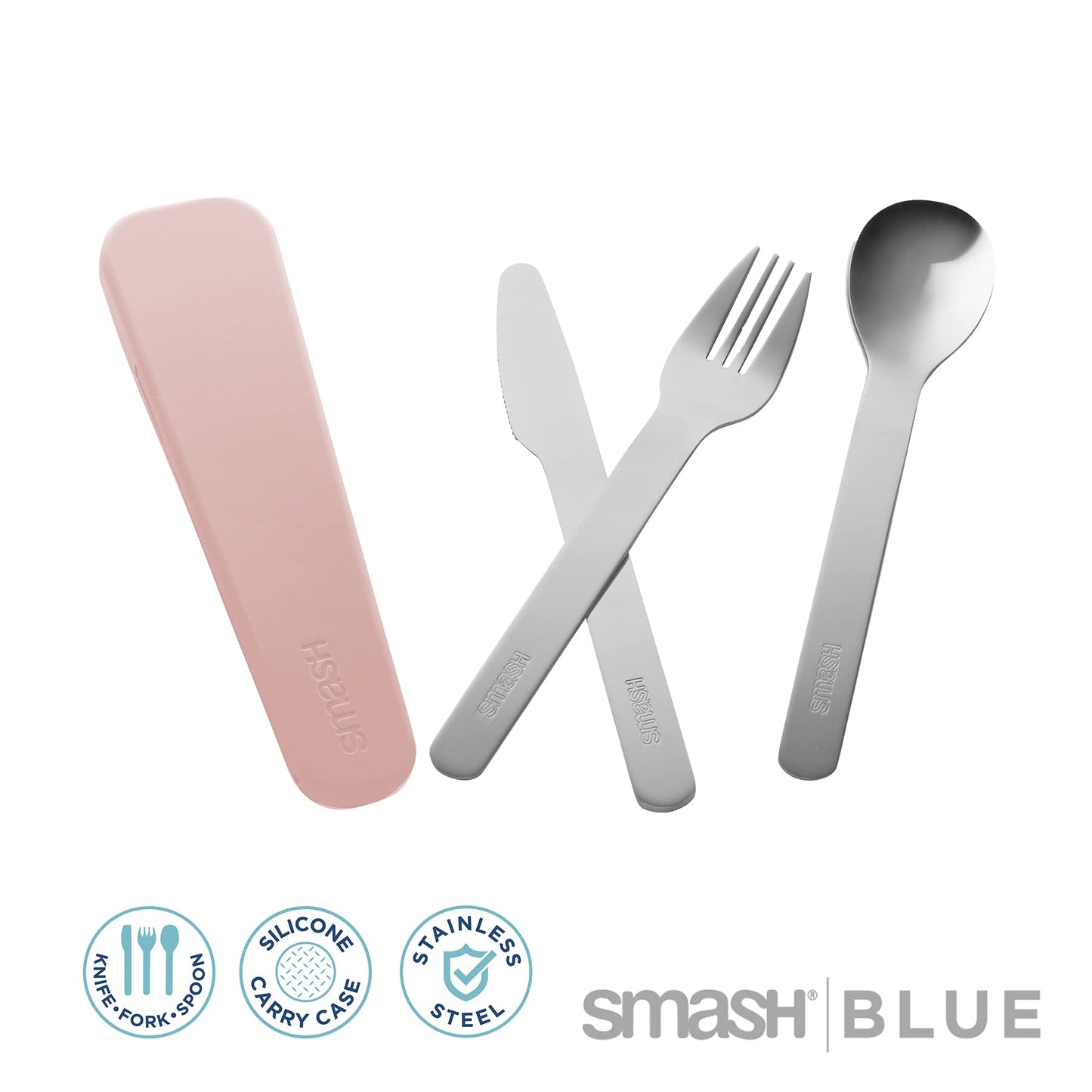 Smash Eco-friendly Bento 7-Piece Lunch Kit - Blush color - Box with 3 compartments, Snack Box, 16.9 fl oz Bottle, 3 piece travel cutlery set. (Blush)