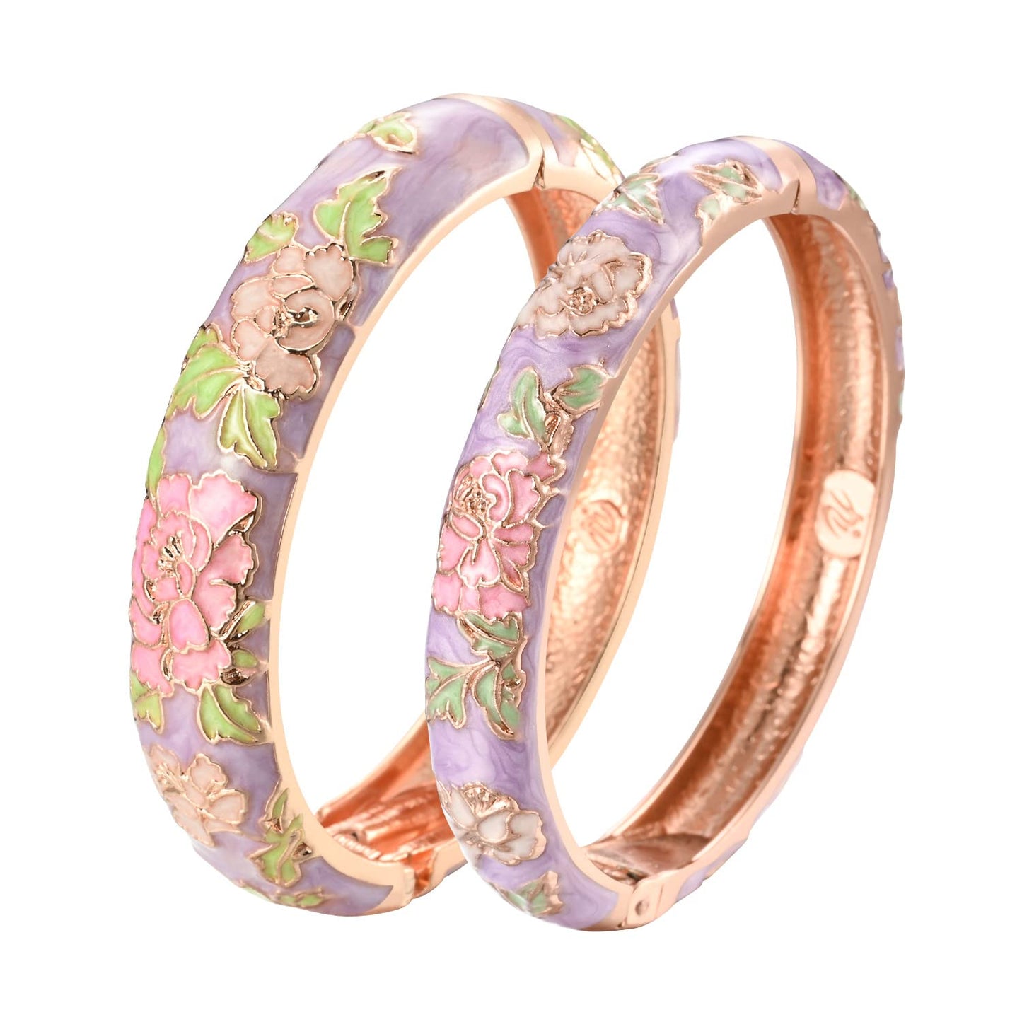 UJOY Cloisonne Bangles Gorgeous National Enameled Plated Handcrafted Jewelry Bracelets Gifts with Box 55C48 Peony Purple