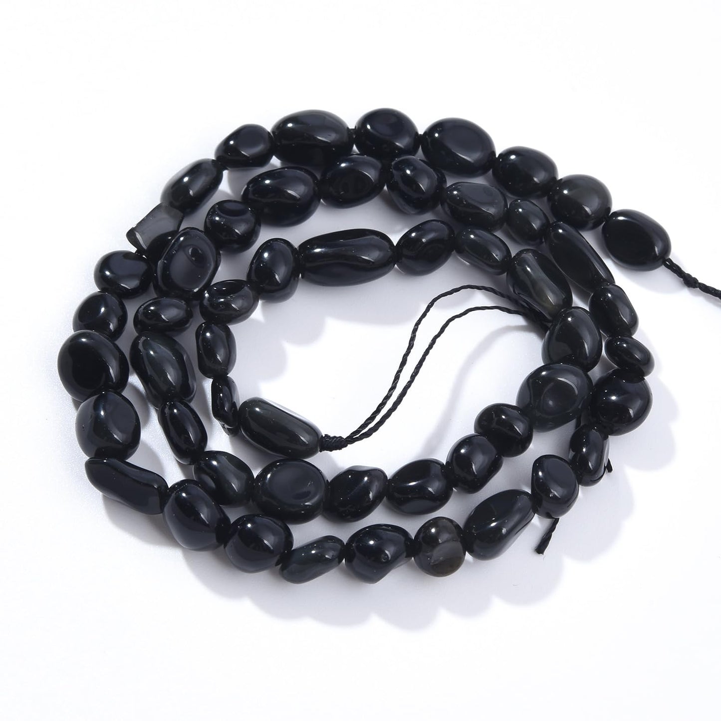 jodaying 6-8mm Natural Black Obsidian Nuggets Oval Free Tumbled Pebble Semi Precious Gemstone Loose Stone Beads Approx 15.5 inch for DIY Jewelry Making
