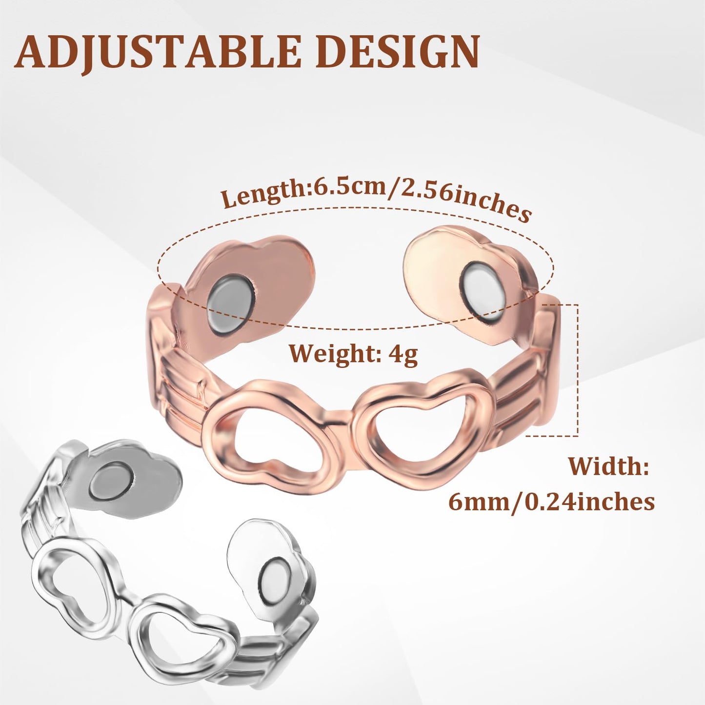 BioMag Copper Rings for Women, 99.99% Pure Copper Magnetic Lymphatic Drainage Rings Thumb Rings with Magnets, Adjustable Jewelry Gift with Box
