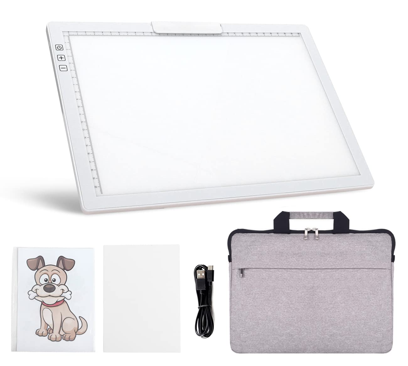 Rechargeable A4 LED Light Pad with Padded Case, YINGWOND Tracing Light Box w/Riser Stands and Paper Clip, 6 Levels of Brightness, Type-c Cable, Wireless Diamond Painting Light Board White
