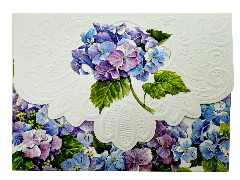 Poster Foundry Set of 3 - Blue Hydrangea Boxed Note Cards by Carol Wilson. 10 embossed 4x5 Die-Cut Notecards and Matching Stationery Envelopes in Decorative Gift Box with Magnetic Flap. NCP2101