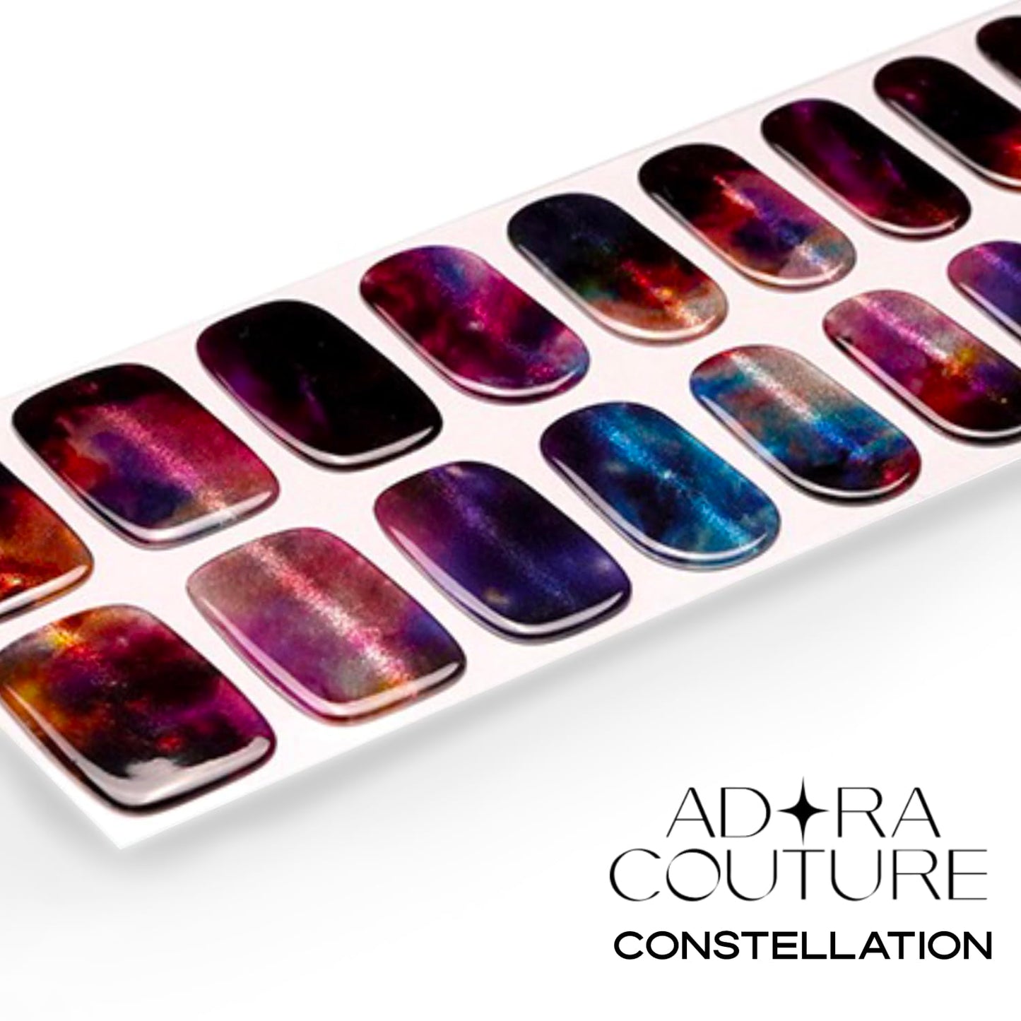 Adora Couture Semi Cured Gel Nail Strips with 20 Pieces - UV Gel Stickers, Manicure Kit, Easy Application Wraps Includes Prep Pads, Nail File, Wooden Stick - UV Light Required (Constellation)