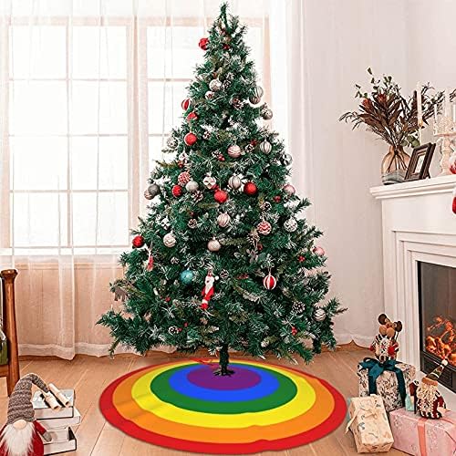 36" Christmas Tree Skirt, Rainbow Rings Xmas Tree Skirt for Christmas Decorations Skirt Xmas Holiday New Year Party Tree Mat Decor Indoor Outdoor