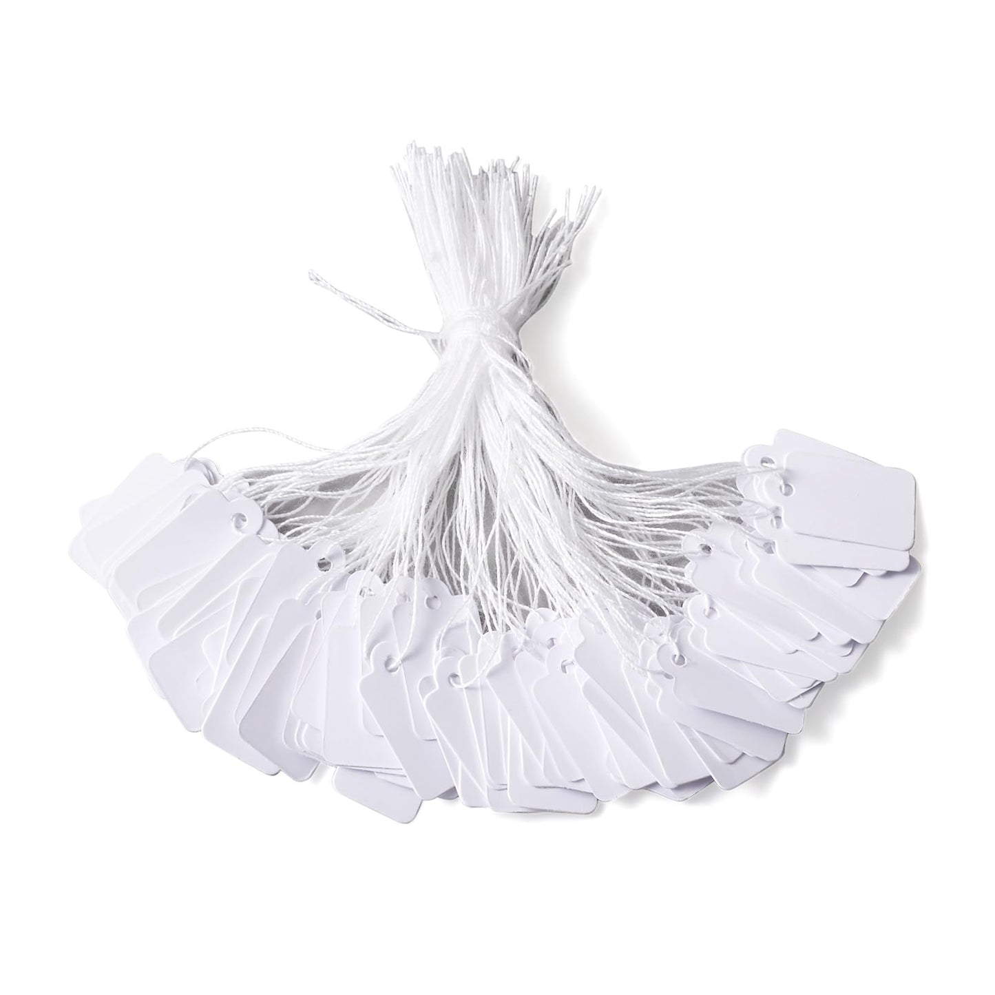 Pandahall 500pcs White Jewelry Price Tags Clothing Display Tag Gift Message Card Writable Rectangle Paper Price Marking Label Design Blank with Hanging String 23x13mm/0.9x0.5 Inch