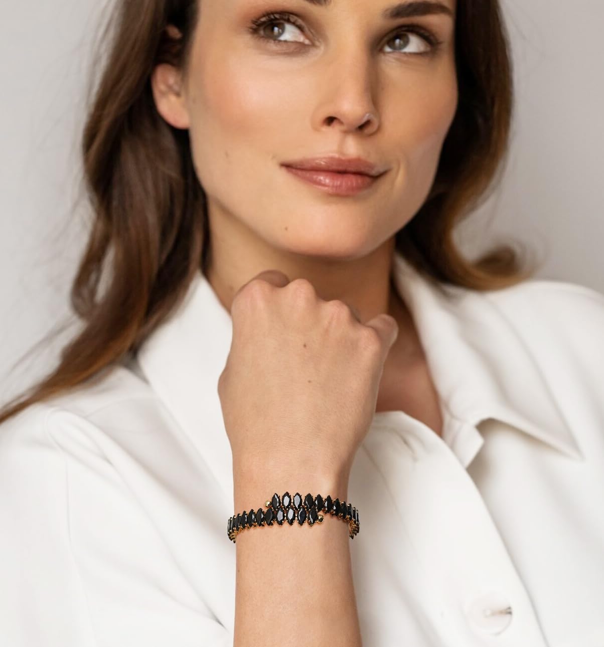 Wovanoo Rhinestone Cuff Bracelet Cubic Zirconia Tennis Bracelets Open Adjustable Bangle for Women Gold Black