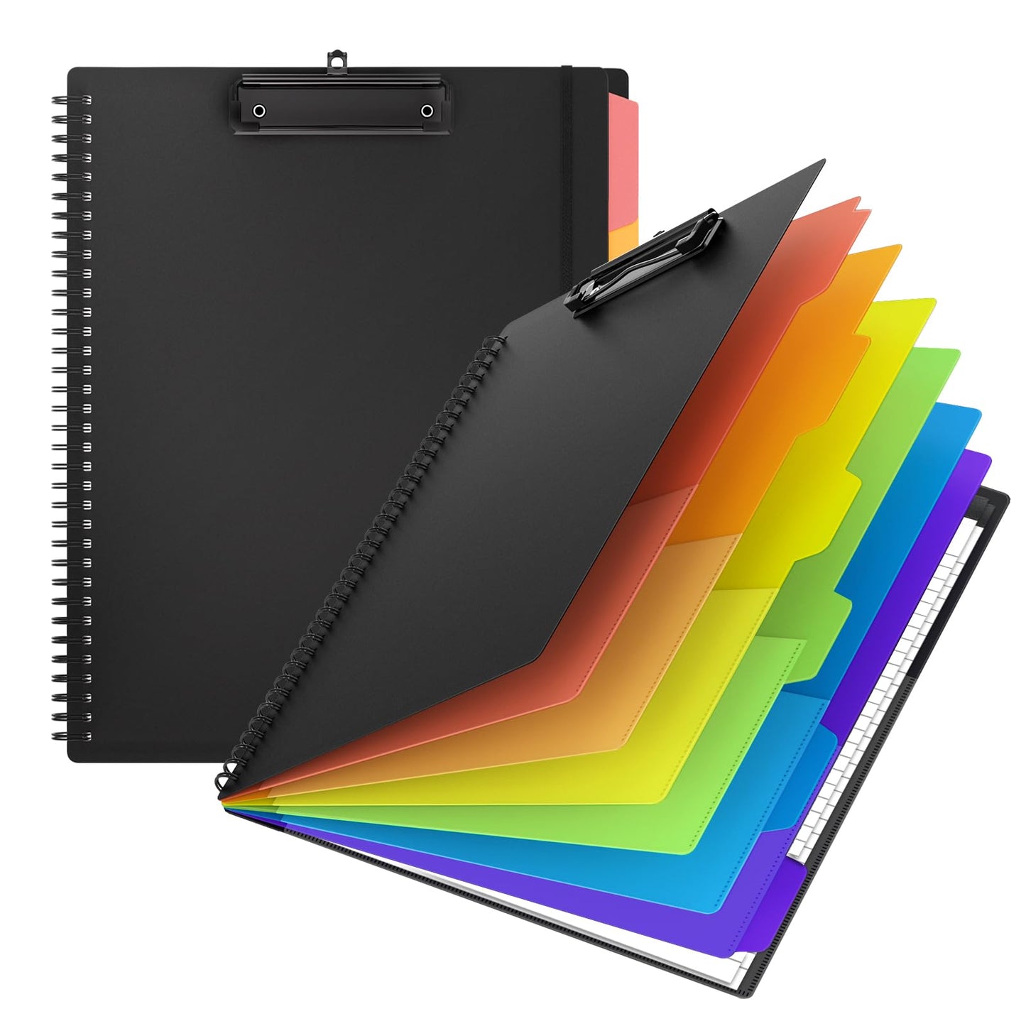 Nordun Plastic Clipboard Folio Folders with 2 Legal Pads for Letter Size,Hardcover Storage Clipboards,6 Extra Plastic Colour Dividers with 12 Pockets,for Office Nurses School