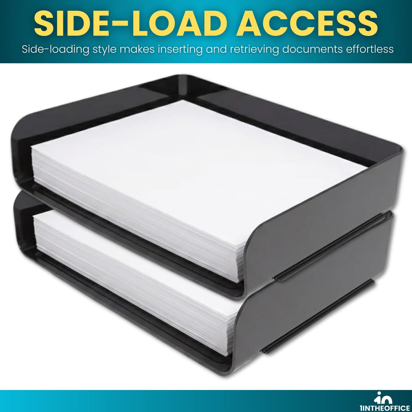 1InTheOffice Stackable Paper Tray Organizer, Plastic Letter Tray, Office Desk Tray, Black (4Pack)