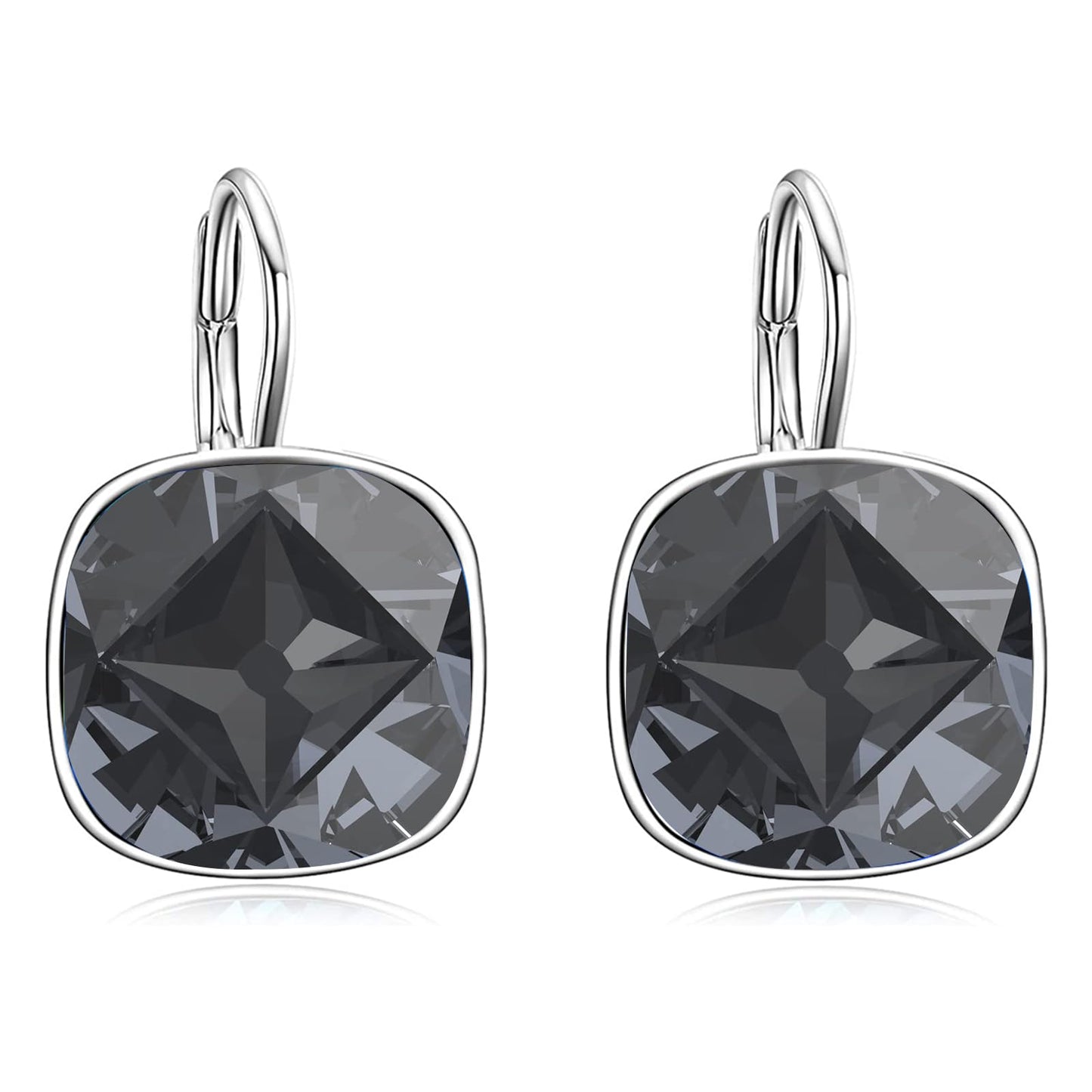 AOBOCO Sterling Silver Leverback Earrings, Grey, 0.90 in x 0.55 in, 3.2 g