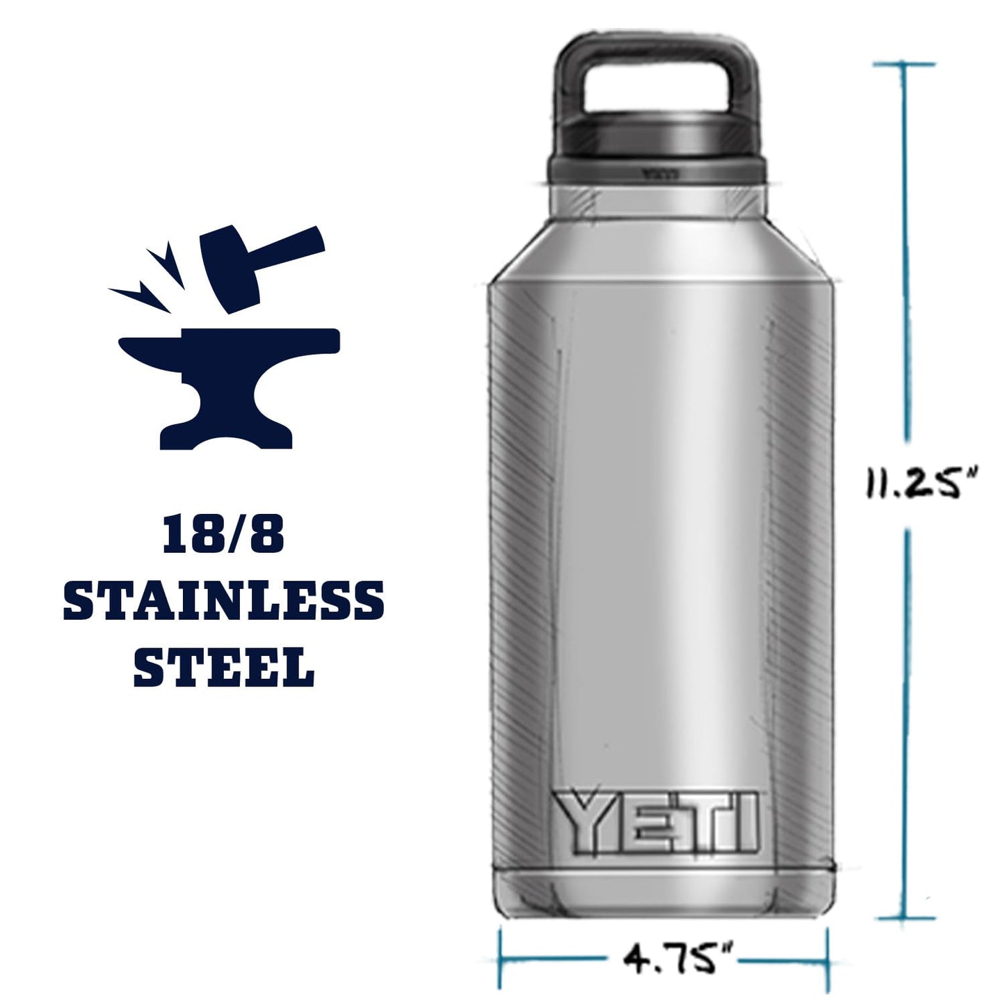 YETI Rambler 64 oz Bottle, Vacuum Insulated, Leakproof, Stainless Steel with Chug Cap, Black
