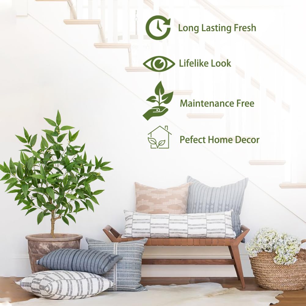 Artificial Eucalyptus Tree Plant in Black Pot – 4FT Tall Faux Indoor Plant for Home Décor, Modern Greenery for Living Room, Bedroom, Office