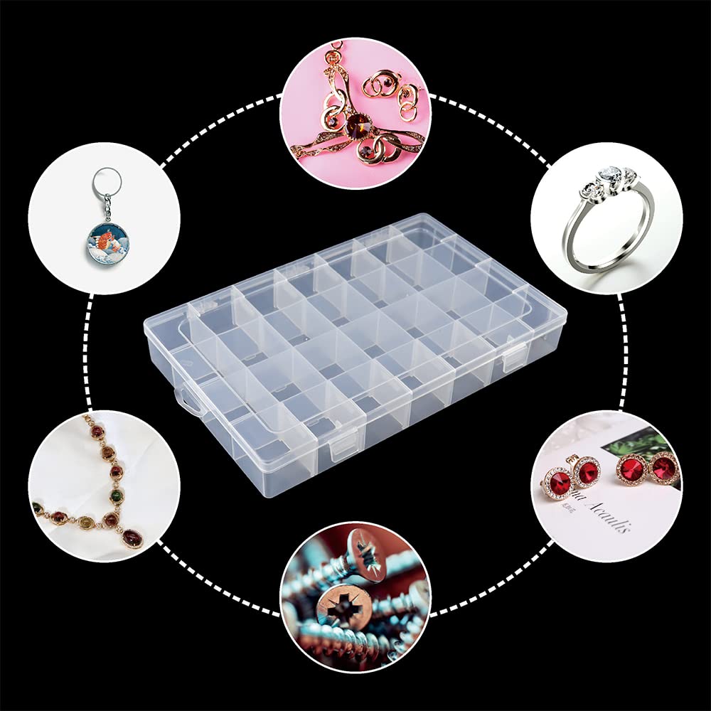 Tellyouwin 3Pack 28 Compartment Organizer Box with Parkical Adjustable Dividers, 28 Grids Plastic Storage Container for Jewelry, Craft DIY, Bead Organizer, Sewing, Dip Powder, Hair Accessories