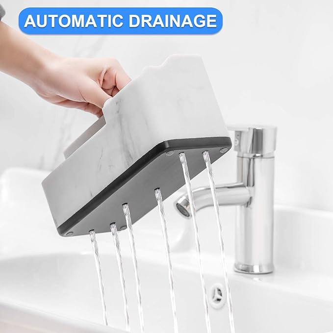 VITVITI Toothbrush Holder for Bathroom, Bathroom Storage Organizer, Small Counter Stand Accessories, for Toothpaste/Vanity Countertop, 5 Compartments Drainage Organization, White Resin of Marble Color