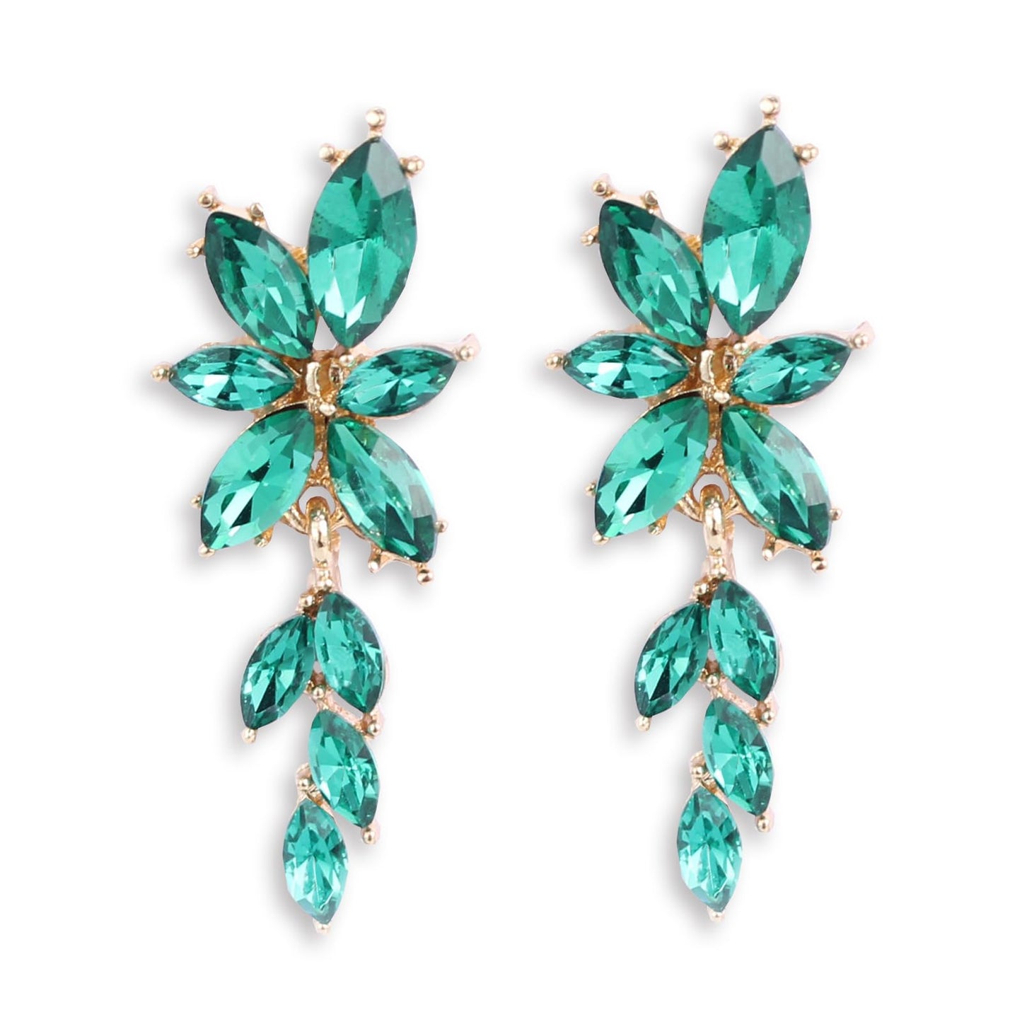 ATIMIGO Elegant Emerald Green Rhinestone Dangle Earrings Cluster Crystal Wedding Bridal Earrings for Brides Bridemaids Formal Prom Statement Drop Earrings for Women