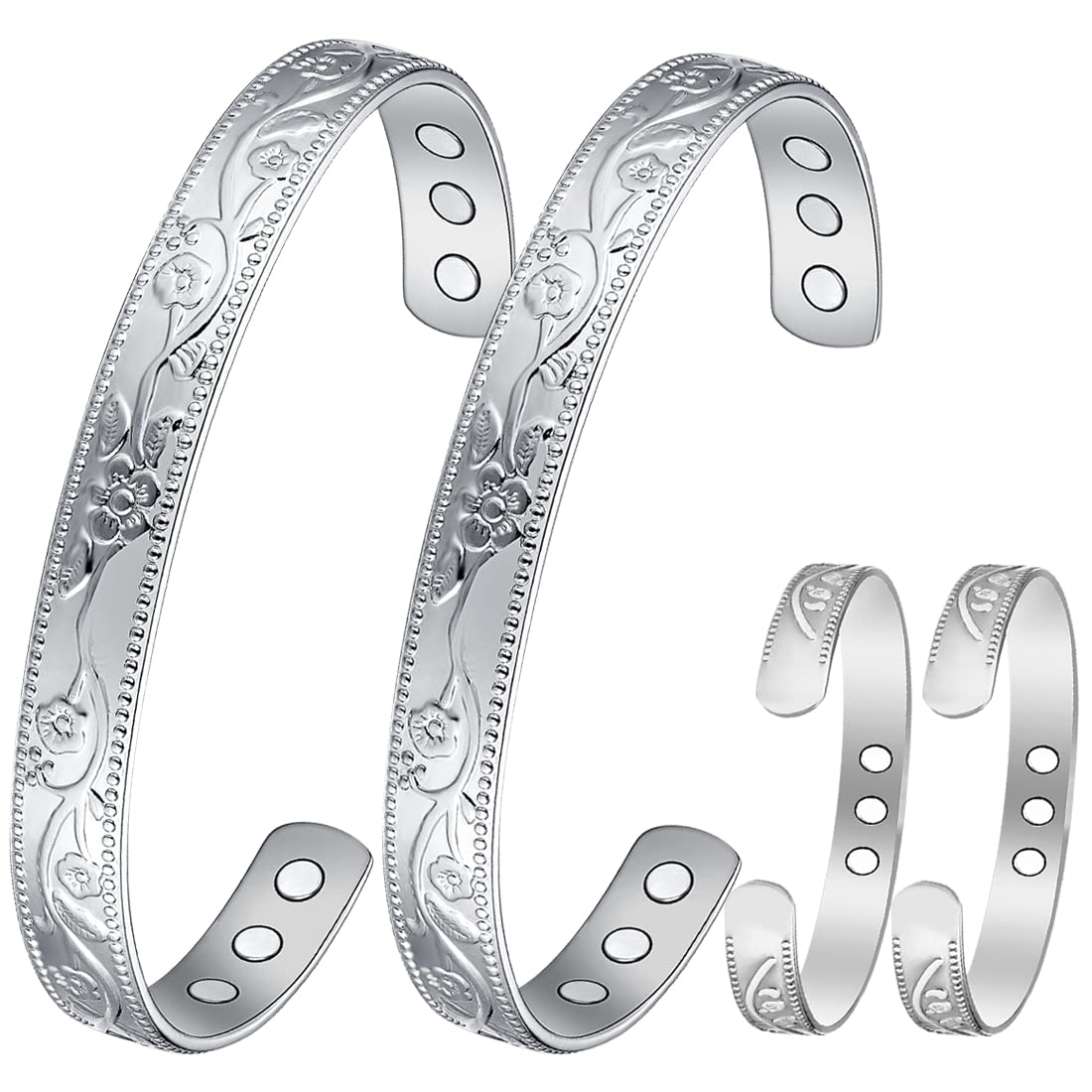 Cigmag 2PCS Copper Bracelets for Women Pure Copper Bracelet Cuff Bangle Strength Magnets Adjustable (Silver)