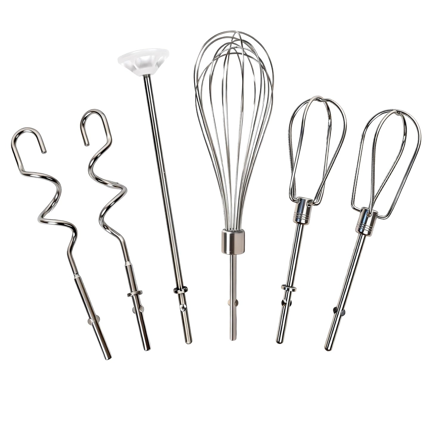 Hand Mixer Attachments, 6 Pcs Stainless Steel Set Turbo Beater, Pro Whisk, Dough Hooks & Blending Rod | Compatible with KitchenAid KHM3, KHM5, KHM7, KHM9, KHM512, KHM926 Series Hand Mixers