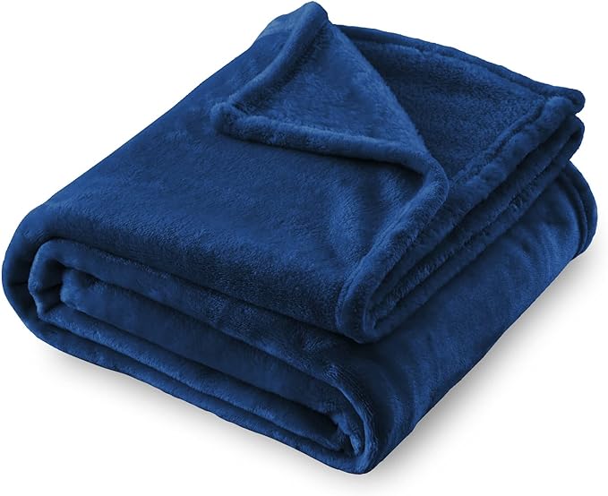 SOCHOW Flannel Fleece Blanket Throw Size, All Season Lightweight Super Soft Cozy Blanket for Bed or Couch, Navy Blue, 50x60 inches