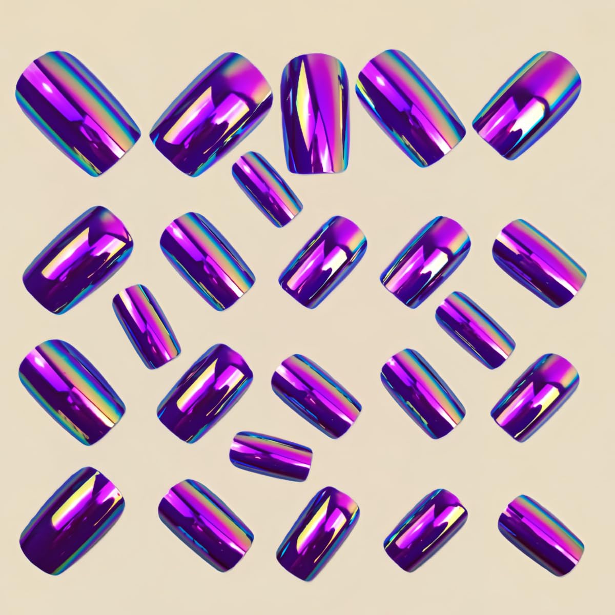 Purple Electroplated Press on Nails Medium Square Fake Nails Designs Chrome-Plated False Nails Deep Purple Mirror Metal Full Cover for Women Girls Daily Wearable Manicure Decoration 24Pcs
