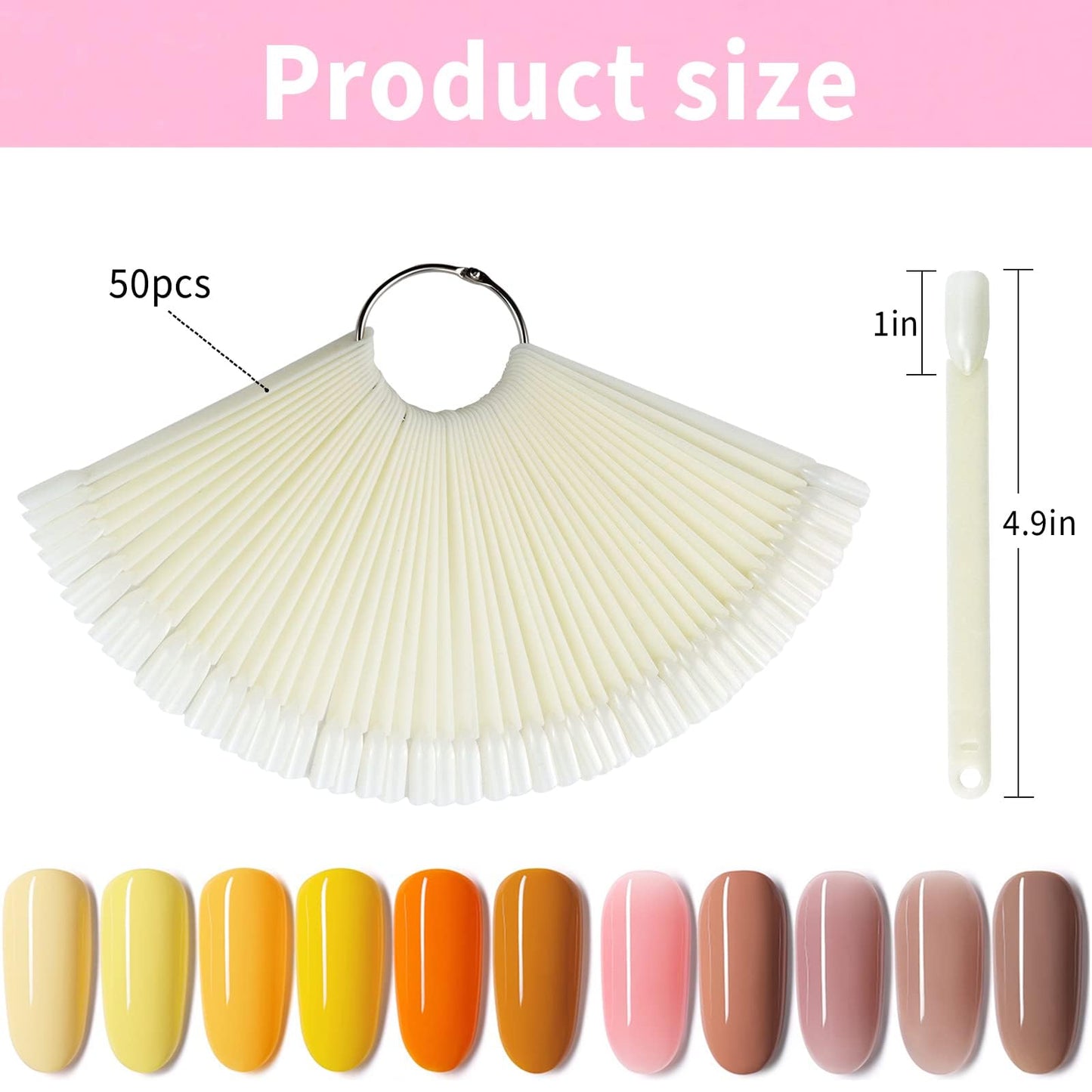 CZWESTC 300 Pcs Nail Swatch Sticks with Ring, Nail Sample Swatches for Gel Polish Color Display, Nail Salon, Home DIY Accessories (50 pcs/string)