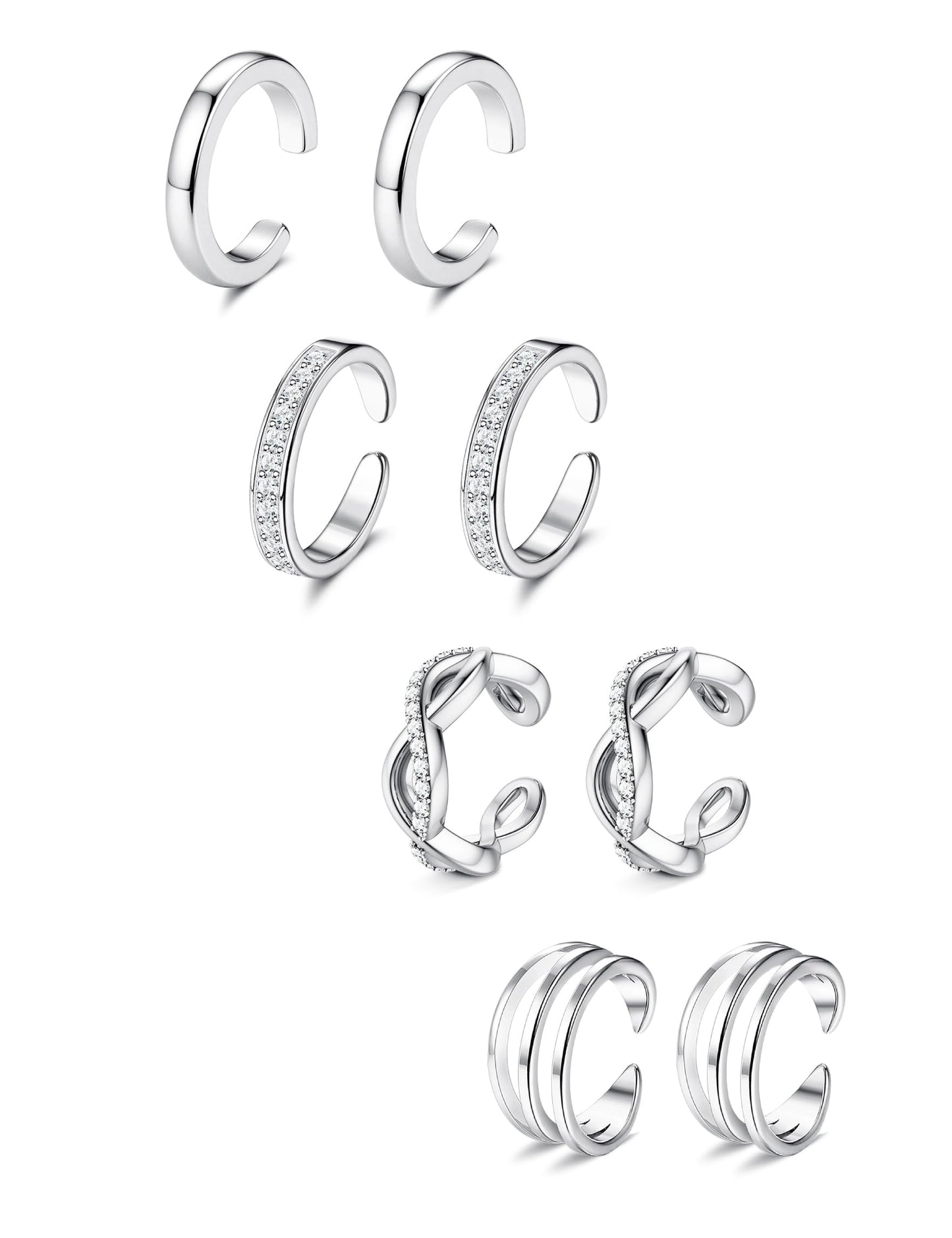 4 Pairs Ear Cuffs Non Piercing - Silver Plated Ear Cuffs Earrings for Women Trendy Ear Cuff for Non Pierced Ears Clip On Carrtilage Earring Lightweight Adjustable Fake Earrings Set Classic