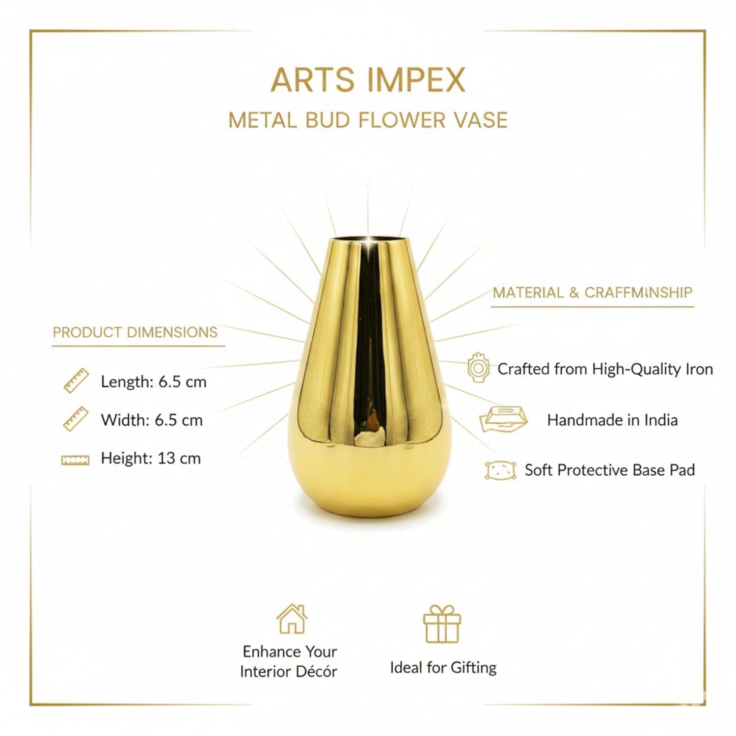 Handcrafted Metal Flower Vase Round Gold Polish Decorative Tabletop Vase for Home Décor, Living Room, Kitchen, Office & Wedding
