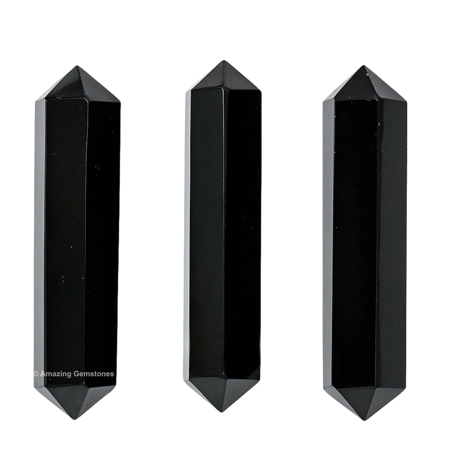 Amazing Gemstone Black Obsidian Crystal Points Bulk Healing Crystals and Stones - Pack of 3 Double Terminated Healing Wand Point Bulk Crystals for Crafts, Crystal Grid, DIY Work - Premium Crystals