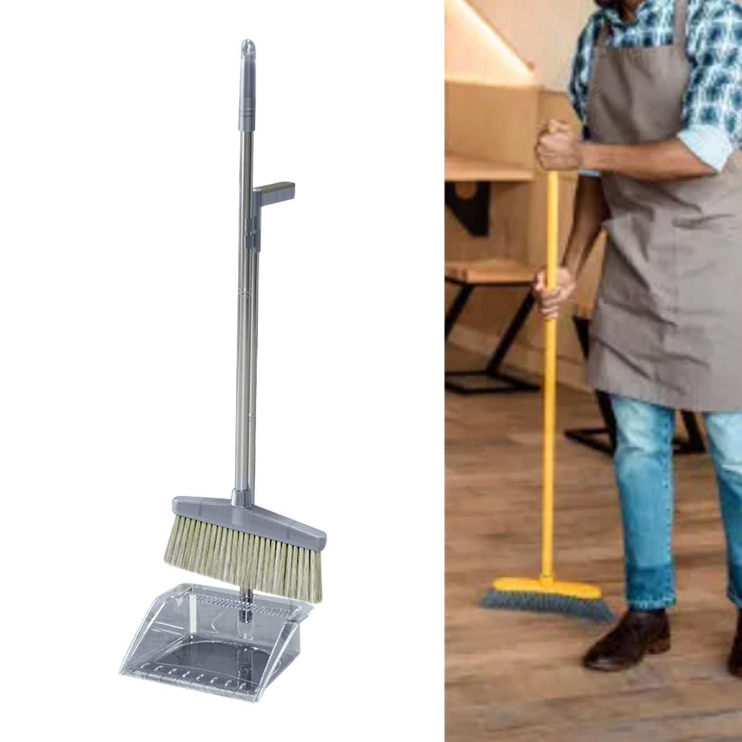 HEEPDD Broom Dustpan Set, for Efficient Home Office, 33.9 Broom and 29.5 Dust Pan Kit for Easy Use Dustpan Set, PP Material, Long Handle Nan Household Daily Necessities (Gray)