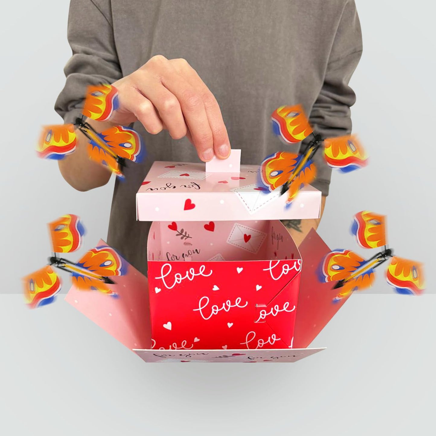 FETTIPOP Butterfly Explosion Gift Box (Love) Kit - Romantic Flying Butterfly Surprise Prank Box for Valentine’s Day, Birthday, Anniversary & Wedding