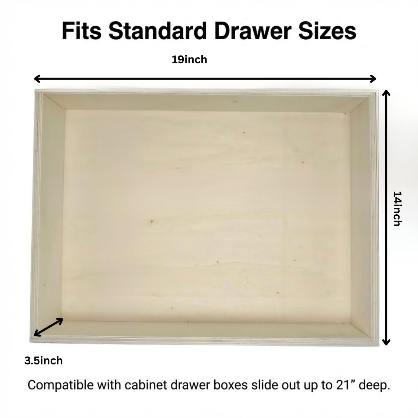 14" W x 19" D x 3.5" H Replacement Kitchen Drawer Box – DIY Kit for Cabinet Drawer Replacement, Pull Out Cabinet Drawers, Wooden Rollout Shelves & Sliding Drawers for Kitchen Cabinets 19–21" Deep
