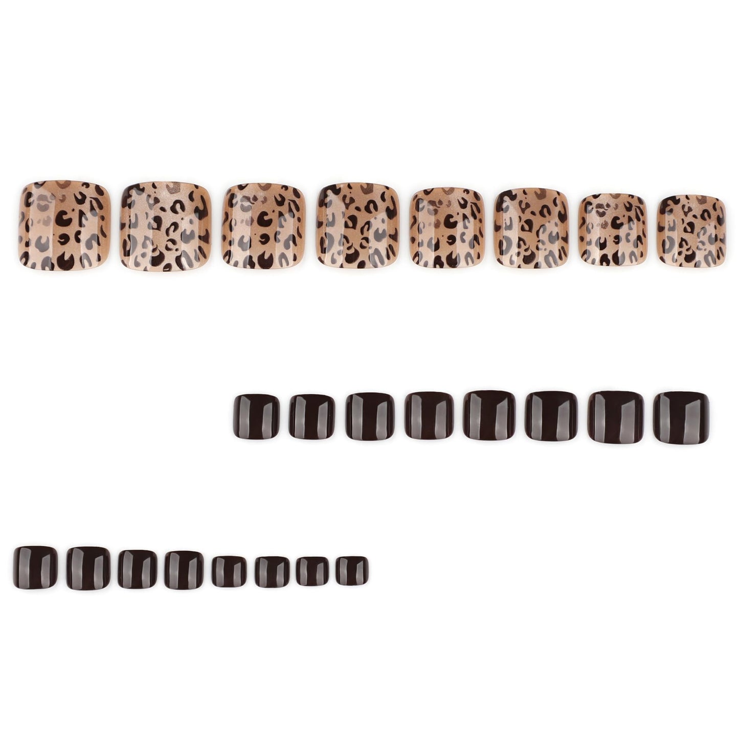 Leopard Press on Toenails Short Square Fake Toe Nails Glitter False Toenails Brown Glossy Acrylic Toes Nail Press ons Cheetah Print Nails Toe Press on Nails for Women 24Pcs