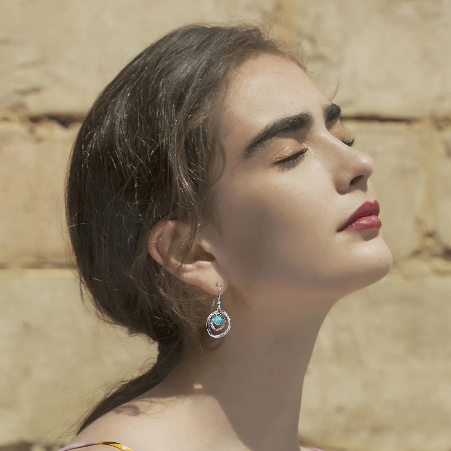 Phyonio Turquoise Earrings for Women 925 Sterling Silver Turquoise Dangle Earrings Vintage Swirl/Spiral Ear Hook Earrings