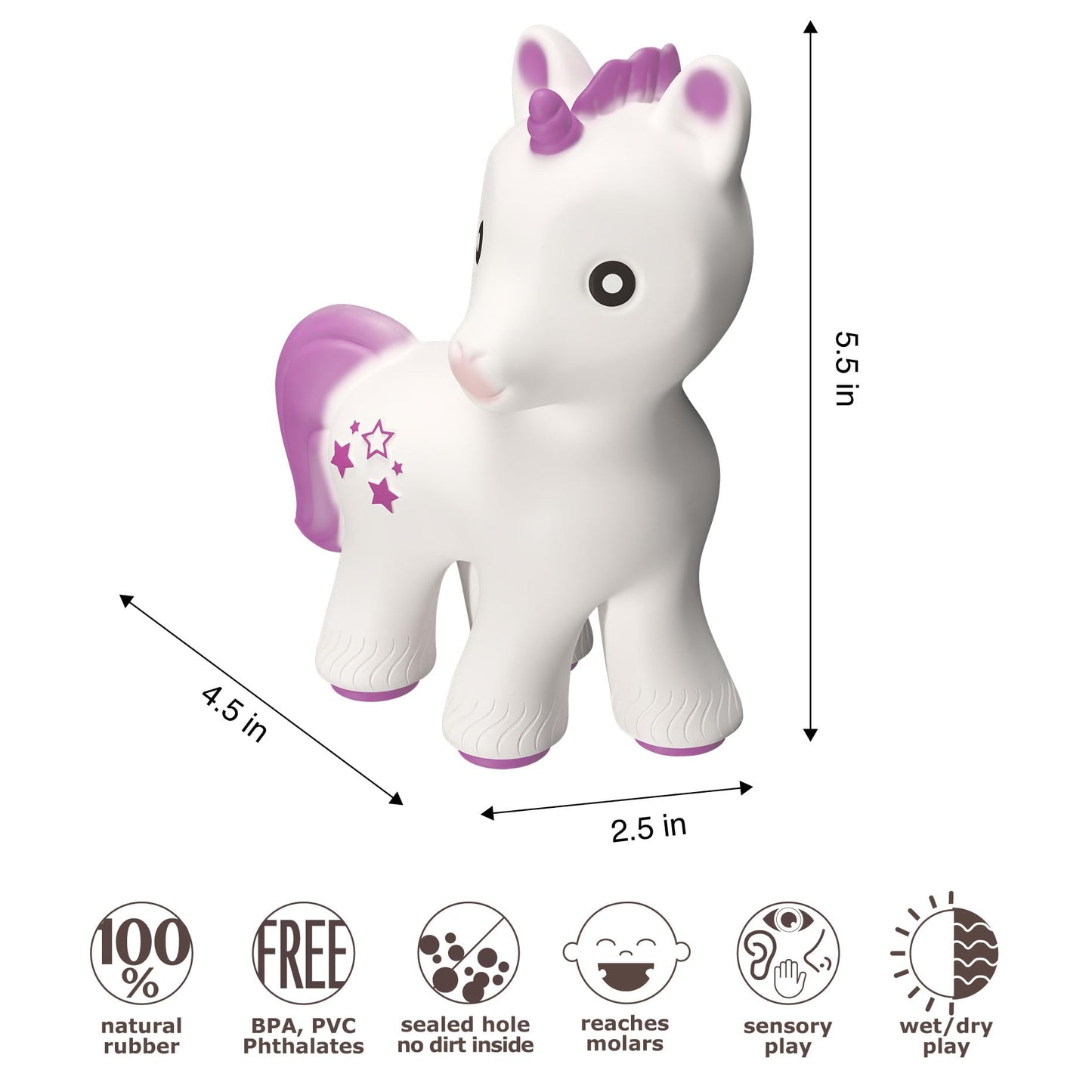 CaaOcho Pure Natural Rubber Teething Baby Toy - Mira The Unicorn Teether for Babies, BPA Free Baby Toy, All Natural Teething Toys for Babies 0-6, Safe and Fun Molar Teether Toy