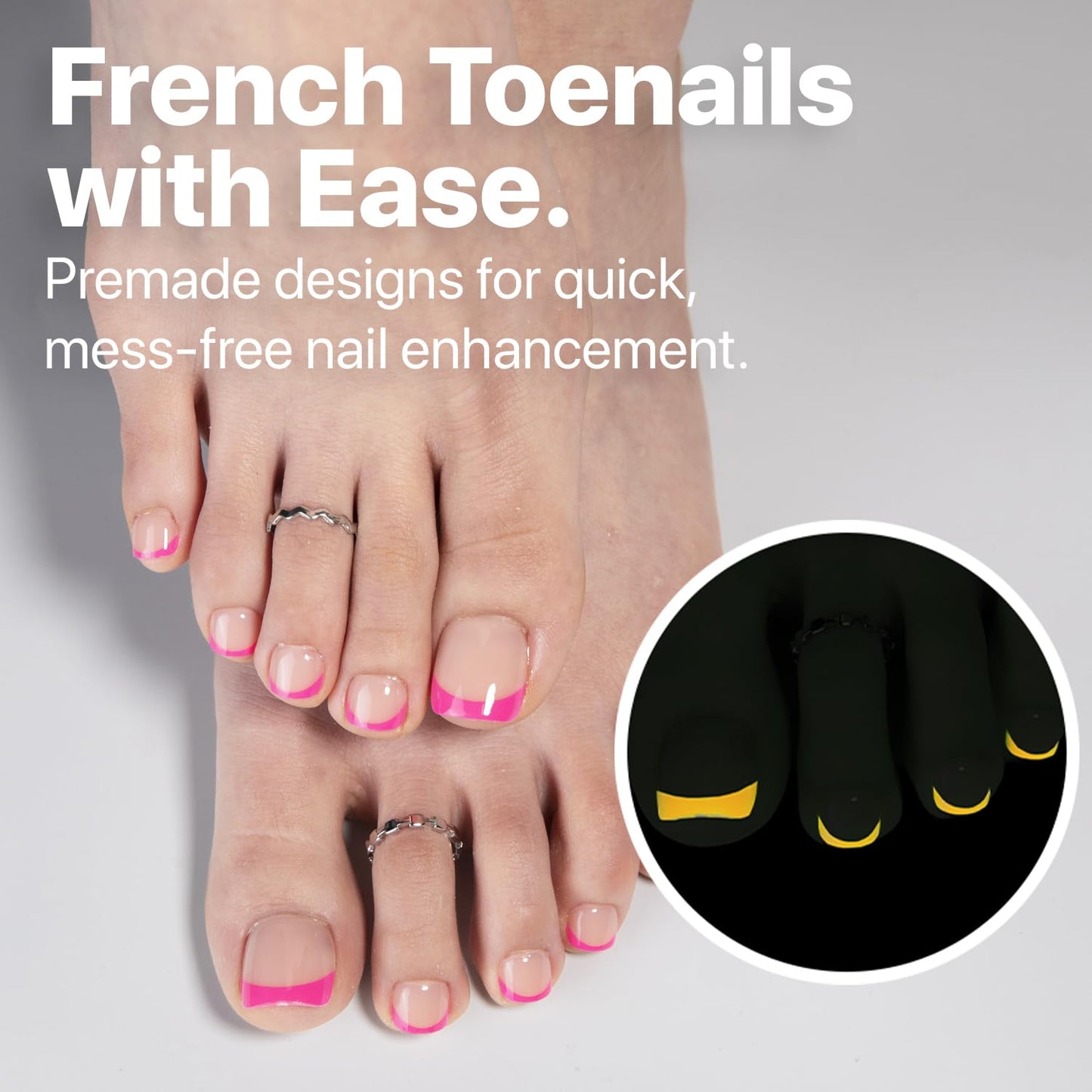 SXC Cosmetics X-Pro Tips French Tip Press On Toenails for Women, Acrylic Soft Gel System (Short French Pastel Glow, Short)